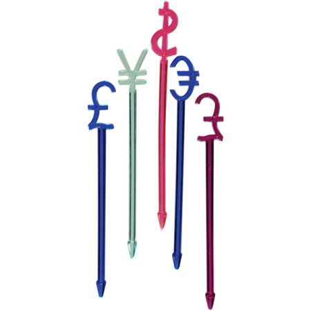 Пики д/канапе «Валюта» [300шт]; полистирол; L=8.2см; разноцветн.