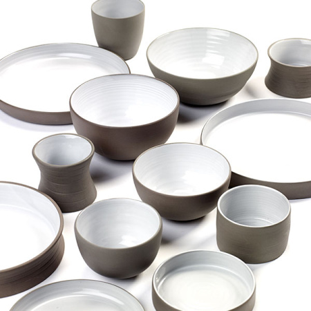 Блюдо глубокое; керамика; D=20.3,H=2.8см; белый,серый