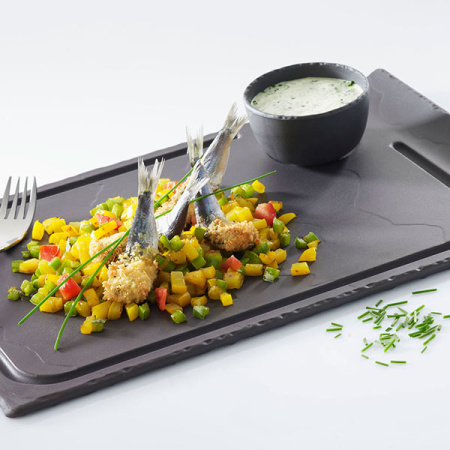 Блюдо прямоуг.с выемкой «Базальт»; керамика; D=5.5,L=33,B=22см; черный,матовый