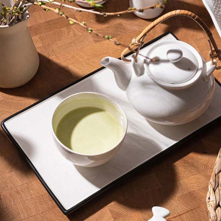 Блюдо для подачи прямоуг.; фарфор; H=1.5,L=30,B=17см; белый,черный