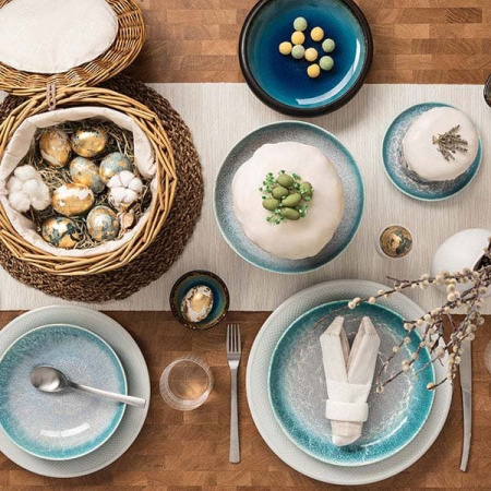 Тарелка «Нептун»; фарфор; D=15,H=1.5см; бирюз.,белый