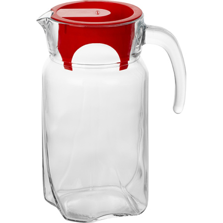 Кувшин с крышкой «Луна»; стекло,пластик; 1.7л; H=235,L=167мм; прозр.,красный