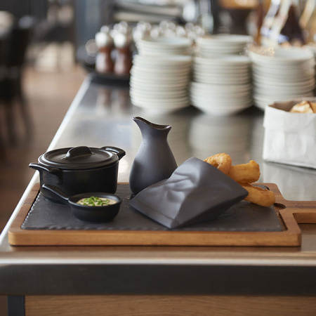 Блюдо прямоугольное «Базальт»; фарфор; L=30,B=20см; черный,матовый