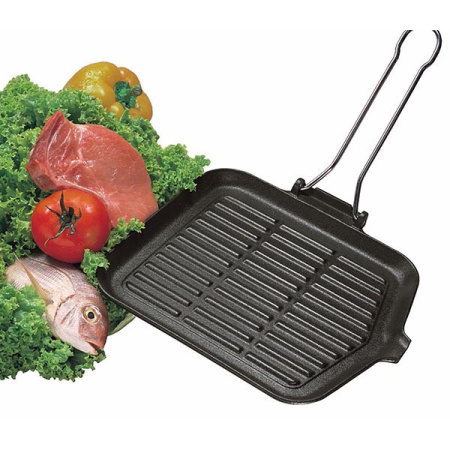 Сковорода-гриль квадрат.; чугун,тефлон; H=1,L=26/19,B=24см; черный