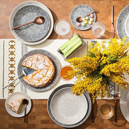 Салатник; фарфор; D=25.3см; белый,серый