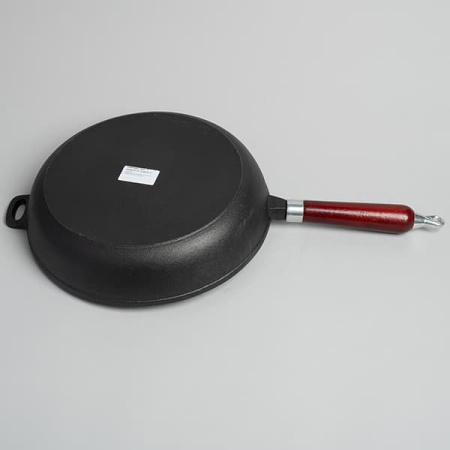 Сковорода с дерев.ручкой; чугун,дерево; D=29,H=8.5,L=48.5см; черный,тем.дерево