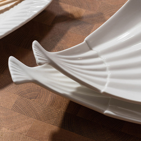 Блюдо-веер на ножках «Кунстверк»; фарфор; H=4,L=20.5,B=17.5см; белый