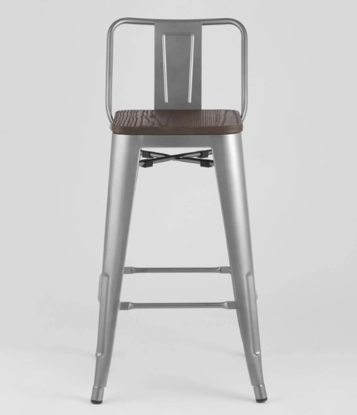 Стул полубарный TOLIX WOOD со спинкой серебристый матовый