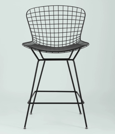 Стул полубарный с низкой спинкой Bertoia черный с черной подушкой