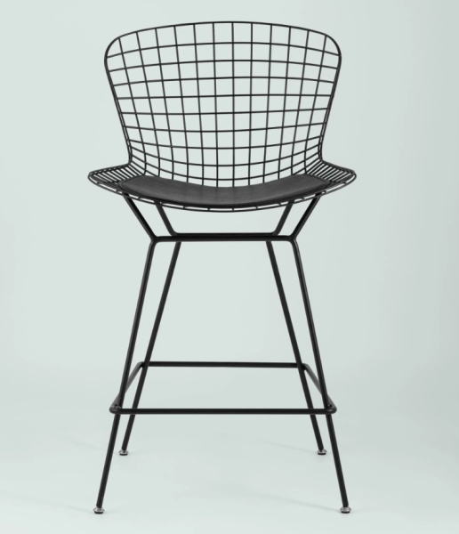 Стул полубарный с низкой спинкой Bertoia черный с черной подушкой