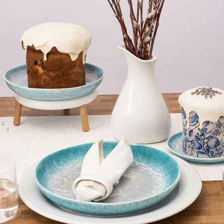 Тарелка глуб. «Нептун»; фарфор; D=22см; бирюз.,белый