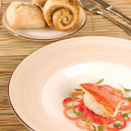 Тарелка глубокая «Чино»; фарфор; 310мл; D=21.5,H=2.5см; белый,бежев.