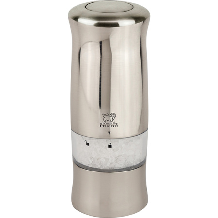 Мельница для соли электрич.(батарейки); пластик,сталь нерж.; H=14см; серебрист.