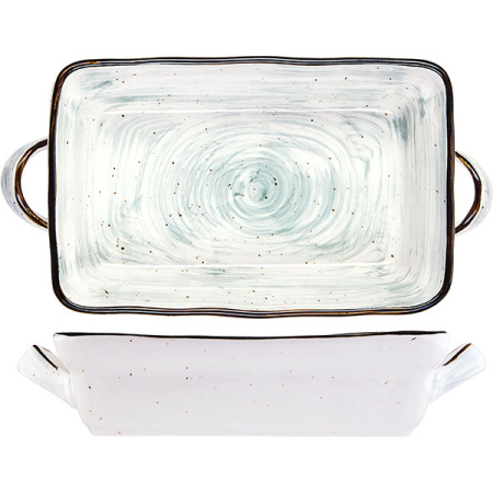 Блюдо прямоуг.для запек.с ручк. «Пастораль»; фарфор; 1л; H=5.5,L=21.5,B=14см; зелен.