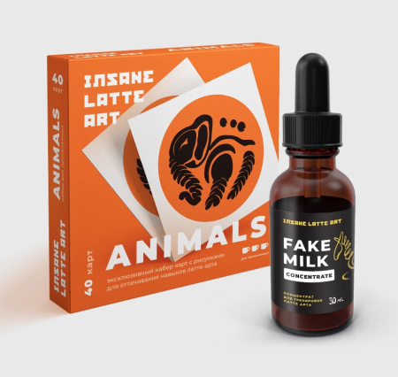 Комплект для латте-арта Insane Latte Art Fake Milk Concentrate + набор карточек ANIMALS