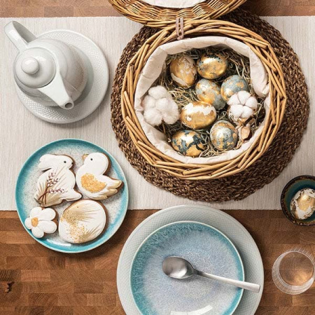 Тарелка «Нептун»; фарфор; D=20.3,H=2см; бирюз.,белый