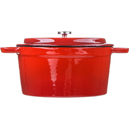 Горшок для запекания с крышкой; чугун; 700мл; D=14см; красный