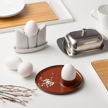 Тарелка с подставкой для яйца; керамика; D=15.6см; красный