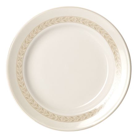 Тарелка мелкая «Антуанетт»; фарфор; D=16.5,H=1.8см; белый,олив.