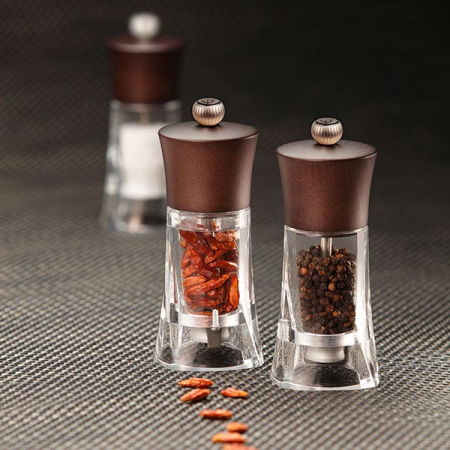 Мельница для перца метал.мех.; акрил,дерево; H=14см; прозр.,шоколад.