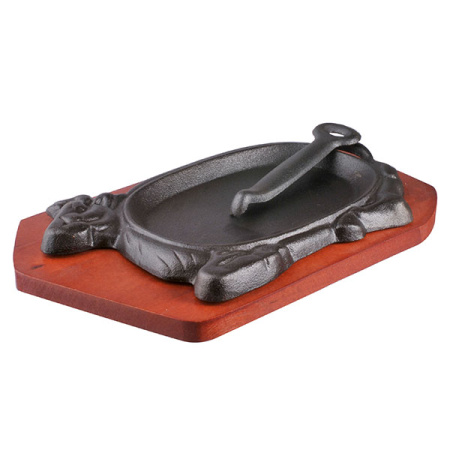 Сковорода для фахитос на подставке «Корова»; чугун,дерево; H=4,L=32/20,B=20см; черный,древесн.