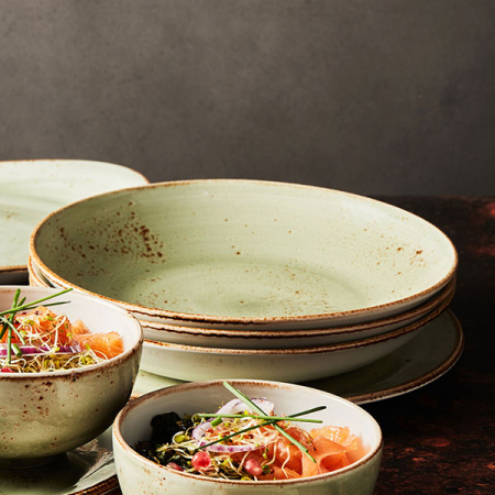 Салатник «Крафт»; фарфор; 1000мл; D=25.5,H=3.5см; зелен.