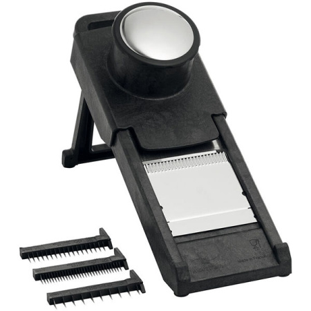 Фото Мандолина +нож; пластик,сталь нерж.; H=13,L=41,B=14см; черный,металлич. Мандолина +нож; пластик,сталь нерж.; H=13,L=41,B=14см; черный,металлич.