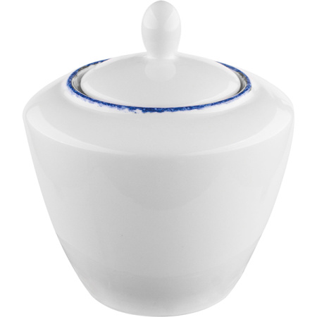 Фото Сахарница с крышкой «Блю дэппл»; фарфор; 170мл; D=8.7/4.5,H=9.5см; белый,синий Сахарница с крышкой «Блю дэппл»; фарфор; 170мл; D=8.7/4.5,H=9.5см; белый,синий