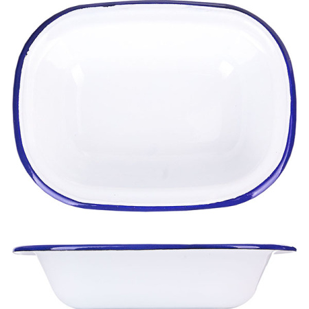 Блюдо эмалиров.; сталь; L=18,B=13.5см; белый,синий