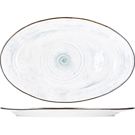 Блюдо овал. «Пастораль»; фарфор; H=2.5,L=40.5,B=25.5см; зелен.