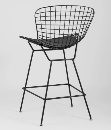 Стул полубарный с низкой спинкой Bertoia черный с черной подушкой