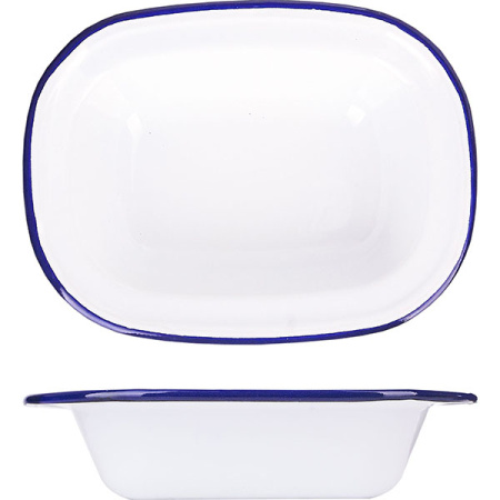 Блюдо эмалиров.; сталь; L=16,B=12см; белый,синий