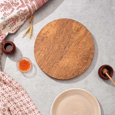 Доска для подачи круглая б/ручки светлый дуб; дуб; D=300,H=30мм