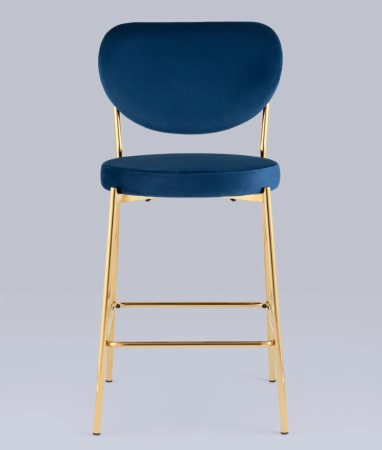 Стул полубарный Барбара велюр королевский синий, золотые ножки