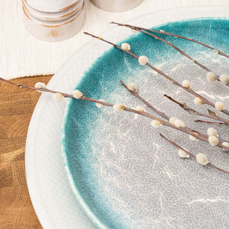 Тарелка «Нептун»; фарфор; D=20.3,H=2см; бирюз.,белый