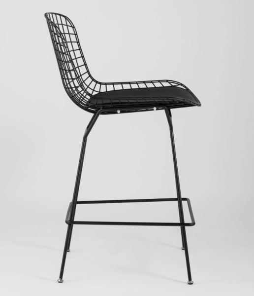 Стул полубарный с низкой спинкой Bertoia черный с черной подушкой