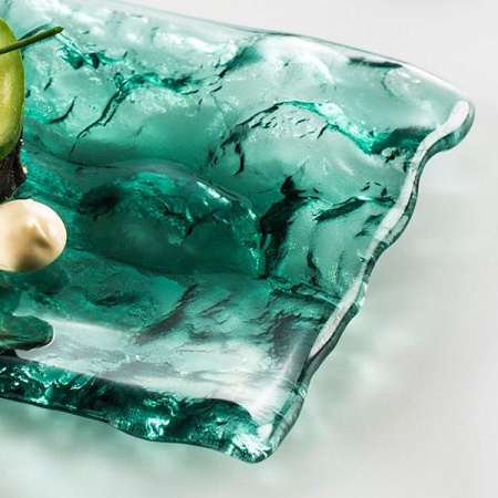 Блюдо для компл. «Море»; стекло; L=15,B=14см; зелен.