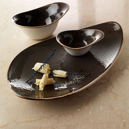 Блюдо «Крафт»; фарфор; H=3.5,L=37,B=24см; серый