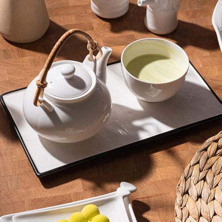 Блюдо для подачи прямоуг.; фарфор; H=1.5,L=30,B=17см; белый,черный