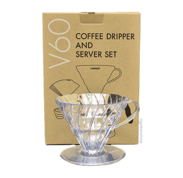 Фото Заварочный чайник 600 мл + воронка пластиковая Hario V60-02 прозрачный Заварочный чайник 600 мл + воронка пластиковая Hario V60-02 прозрачный