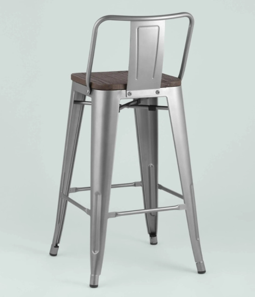 Стул полубарный TOLIX WOOD со спинкой серебристый матовый