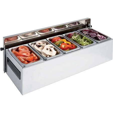 Контейнер для специй и соусов 5 отделений +5GN 1/9; сталь нерж.; H=15.5,L=54,B=20см