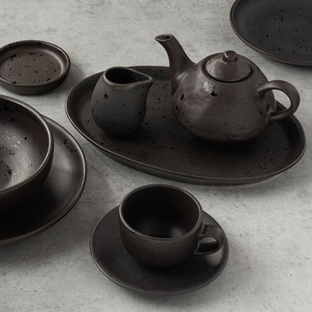 Чайник фактурный «Оникс»; керамика; 0.6л; H=11,L=13см; черный