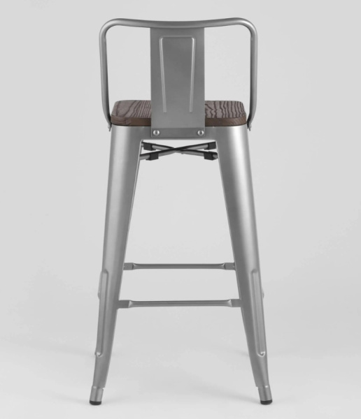 Стул полубарный TOLIX WOOD со спинкой серебристый матовый