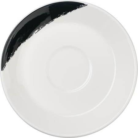 Блюдце «Джапоника»; фарфор; D=14.8,H=2см; белый,черный