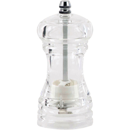 Мельница для соли/перца кер.мех.; акрил,сталь нерж.; D=5.2,H=11.5см; прозр.,серебрян.
