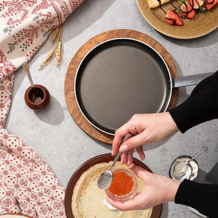 Сковорода для блинов «Клас Шеф»; алюмин.,тефлон; D=24,H=2,L=45см; синий,черный