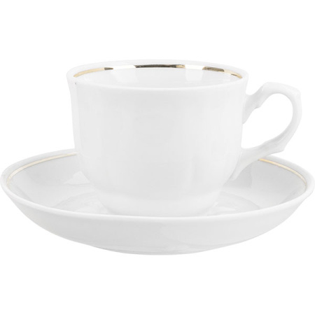 Пара чайная «Тюльпан»; фарфор; 250мл; D=15см; белый,золотой