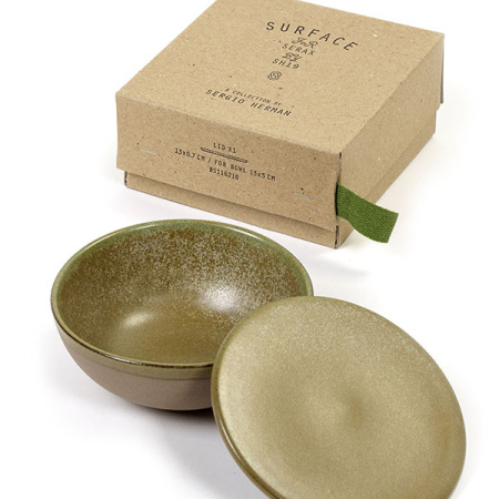 Салатник с крышкой «Серфис»; керамика; D=13,H=5см; зелен.