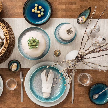 Тарелка глуб. «Нептун»; фарфор; D=22см; бирюз.,белый